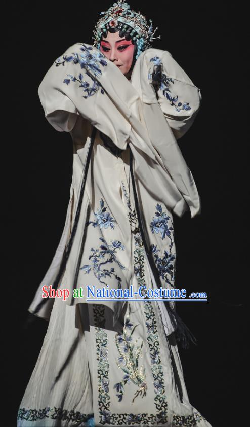 Chinese Kun Opera Actress White Dress Apparels Costumes and Headdress The Tale of Handan Kunqu Opera Hua Tan Cui Garment