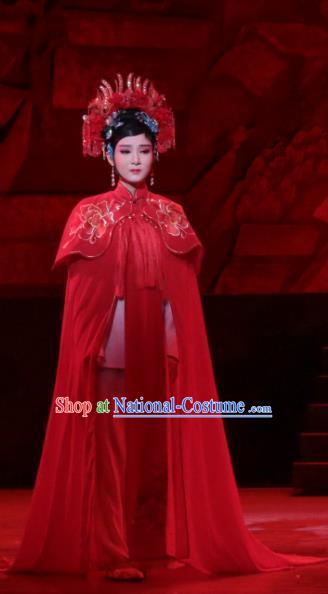 Chinese Kun Opera Actress Wan Qiu Red Dress Apparels Costumes and Headdress Rong Bao Zhai Kunqu Opera Hua Tan Wedding Garment