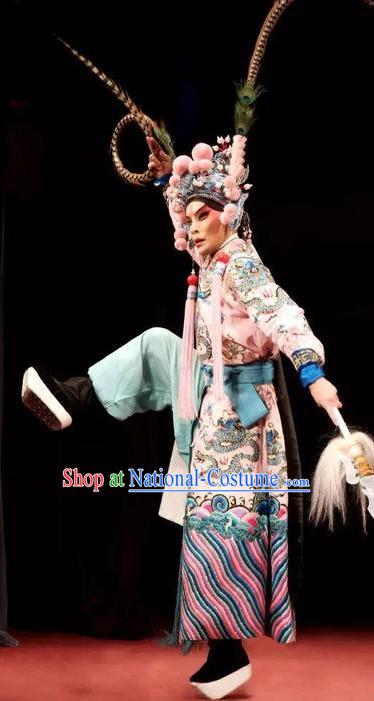 Interlocking Stratagem Chinese Kun Opera Wusheng Apparels and Hat Garment Costumes Kunqu Opera Martial Soldier Lv Bu Clothing