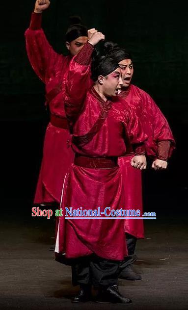 Romance Juliet Chinese Kun Opera Wusheng Apparels and Headwear Kunqu Opera Garment Figurant Young Male Red Costumes