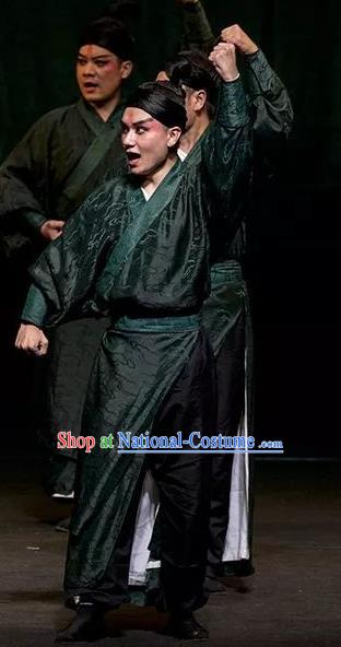 Romance Juliet Chinese Kun Opera Wusheng Apparels and Headwear Kunqu Opera Garment Figurant Young Male Green Costumes