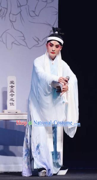 Romance Juliet Chinese Kun Opera Xiaosheng Scholar Apparels and Headwear Kunqu Opera Garment Young Male Ji Can Blue Costumes