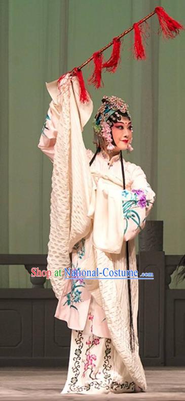 Chinese Kun Opera Huadan Actress Apparels Costumes and Hair Accessories Thousands of Miles to Send Jing Niang Kunqu Opera Young Lady Dress Garment