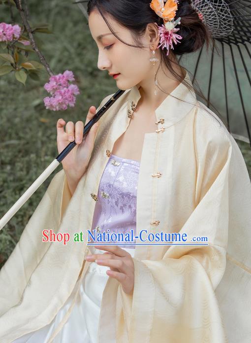 Chinese Ancient Noble Female Garment Historical Costumes Corset Vest Traditional Ming Dynasty Purple Brocade Waistcoat