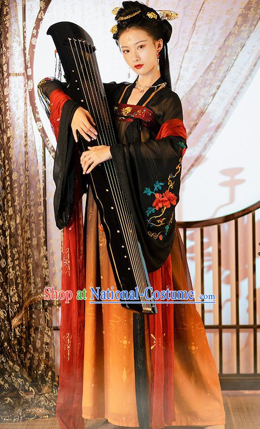 Chinese Ancient Court Woman Embroidered Historical Costumes Traditional Tang Dynasty Princess Hanfu Dress