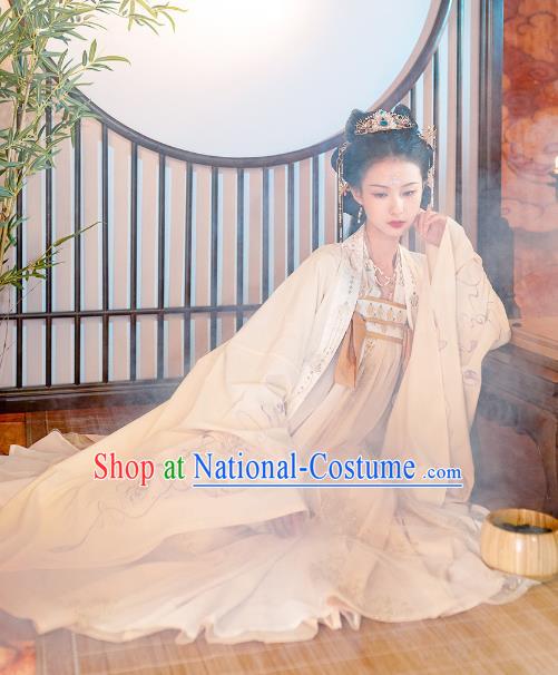 Chinese Ancient Royal Princess Historical Costumes Traditional Tang Dynasty Young Woman Embroidered Hanfu Dress