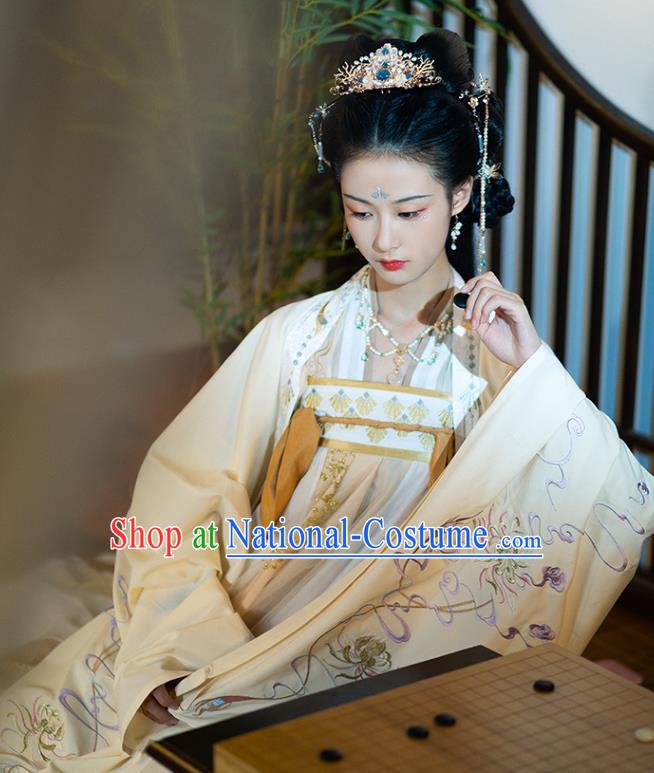 Chinese Ancient Royal Princess Historical Costumes Traditional Tang Dynasty Young Woman Embroidered Hanfu Dress