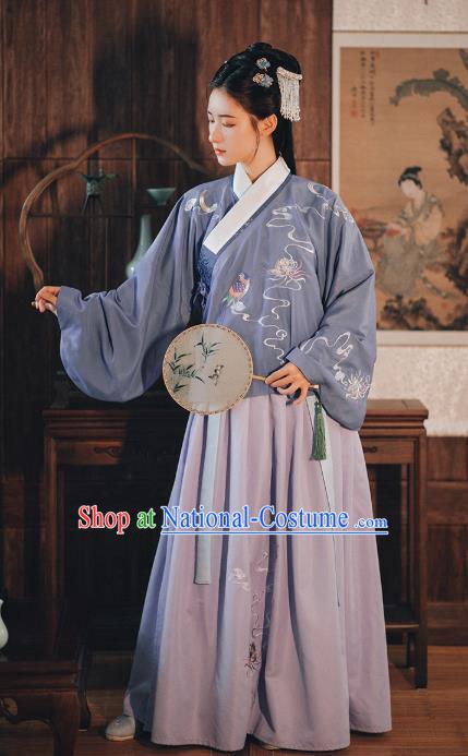 Chinese Traditional Ming Dynasty Patrician Female Hanfu Dress Ancient Princess Embroidered Blouse and Skirt Historical Costumes for Women