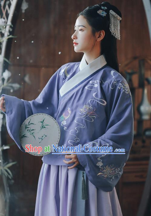 Chinese Traditional Ming Dynasty Patrician Female Hanfu Dress Ancient Princess Embroidered Blouse and Skirt Historical Costumes for Women