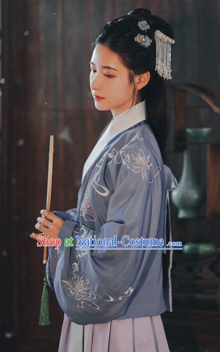 Chinese Traditional Ming Dynasty Patrician Female Hanfu Dress Ancient Princess Embroidered Blouse and Skirt Historical Costumes for Women