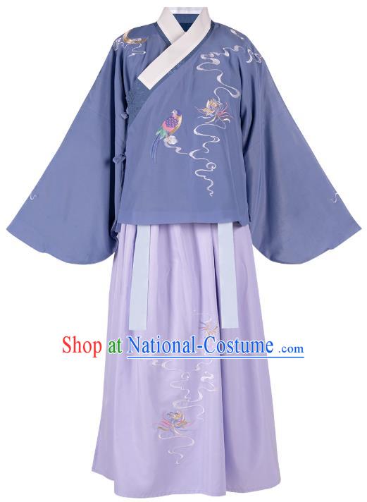 Chinese Traditional Ming Dynasty Patrician Female Hanfu Dress Ancient Princess Embroidered Blouse and Skirt Historical Costumes for Women