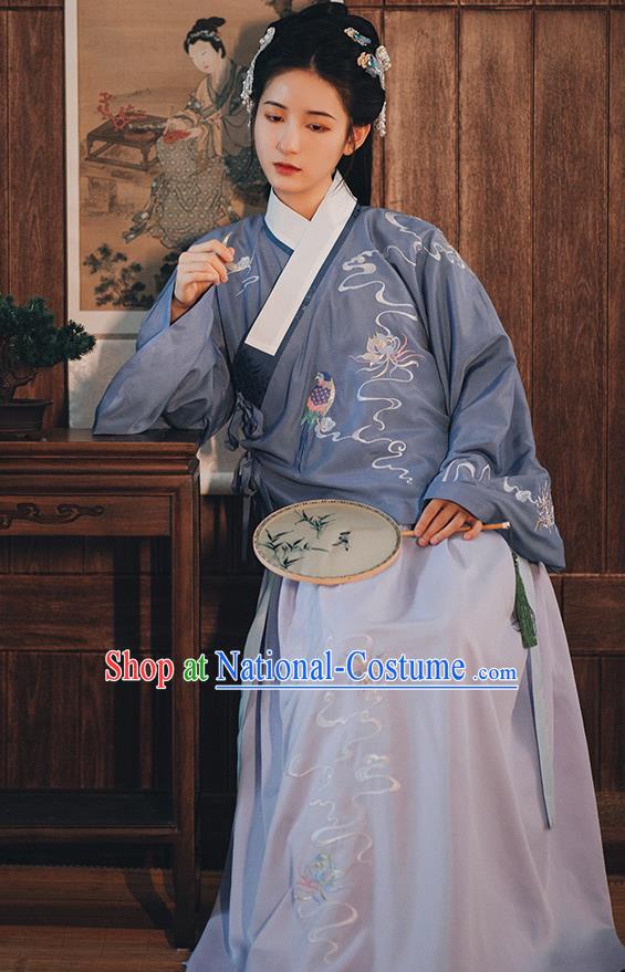 Chinese Traditional Ming Dynasty Patrician Female Hanfu Dress Ancient Princess Embroidered Blouse and Skirt Historical Costumes for Women