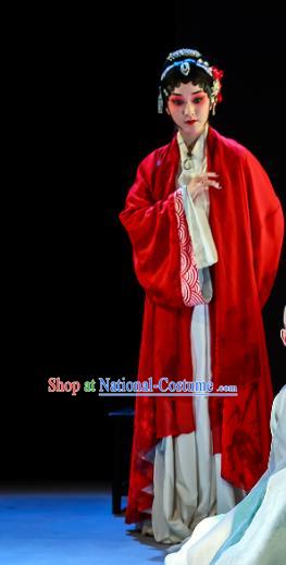 Chinese Kun Opera Hua Tan Red Apparels Costumes and Hair Accessories Si Sheng Yuan Kunqu Opera Actress Liu Cui Dress Garment