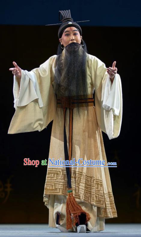 Confucius Chinese Kun Opera Laosheng Apparels and Headwear Kunqu Opera Elderly Male Garment Ideologist Costumes