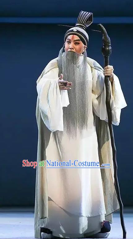 Chinese Kun Opera Laosheng Confucius Costumes and Headwear Kunqu Opera Garment Elderly Male Apparels