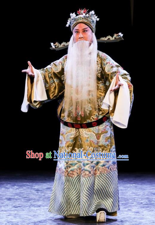 Chinese Kun Opera Old Man Tu An Gu Costumes and Headwear Kunqu Opera Elderly Male Garment Official Apparels