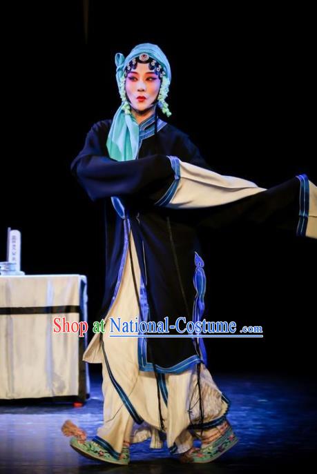 Chinese Kun Opera Tsing Yi Apparels Young Female Costumes and Headdress Kunqu Opera Tu An Gu Distress Maiden Dress Actress Garment