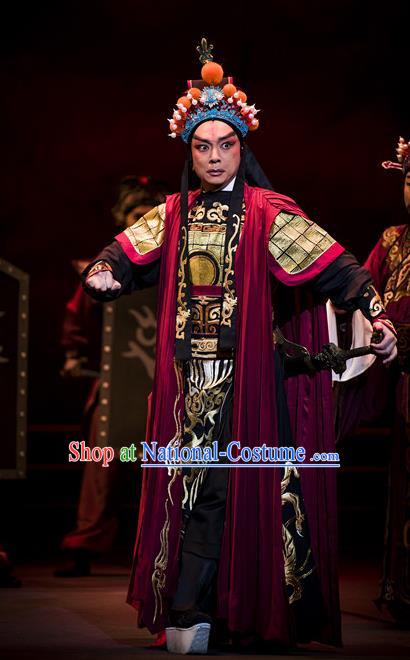 Chinese Kun Opera Martial Male Chuan Shang Yin Costumes and Headwear Kunqu Opera Wusheng Garment Emperor Cao Pi Armor Apparels