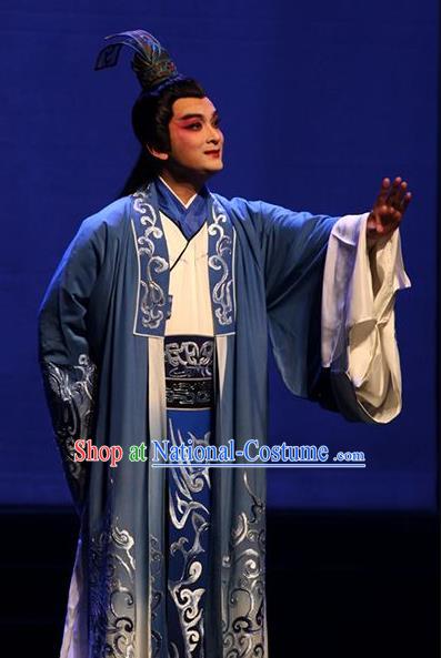 Chinese Kun Opera Scholar Young Male Niche Costumes and Headwear Kunqu Opera Chuan Shang Yin Xiaosheng Cao Zhi Garment Apparels