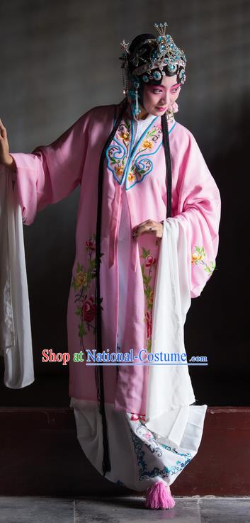 Chinese Kun Opera Young Female Du Liniang Pink Dress Apparels and Headdress Dream in The Garden Traditional Kunqu Opera Hua Tan Garment Costumes