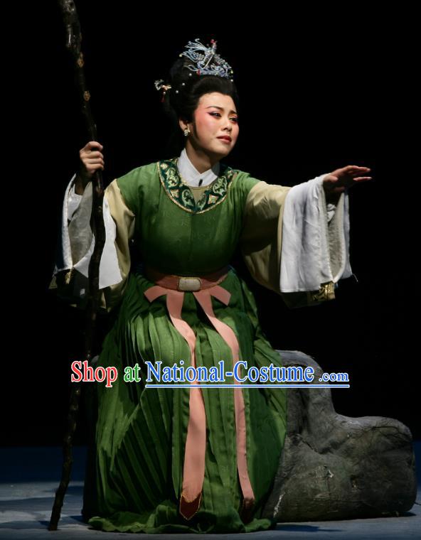 The Peacocks Fly To The Southeast Chinese Shaoxing Opera Dame Green Dress Yue Opera Apparels Garment Young Mistress Costumes and Hair Ornament