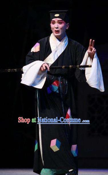 Xiu Ru Ji Chinese Kun Opera Poor Man Costumes and Headwear Kunqu Opera Xiaosheng Pauper Zheng Yuanhe Garment Apparels