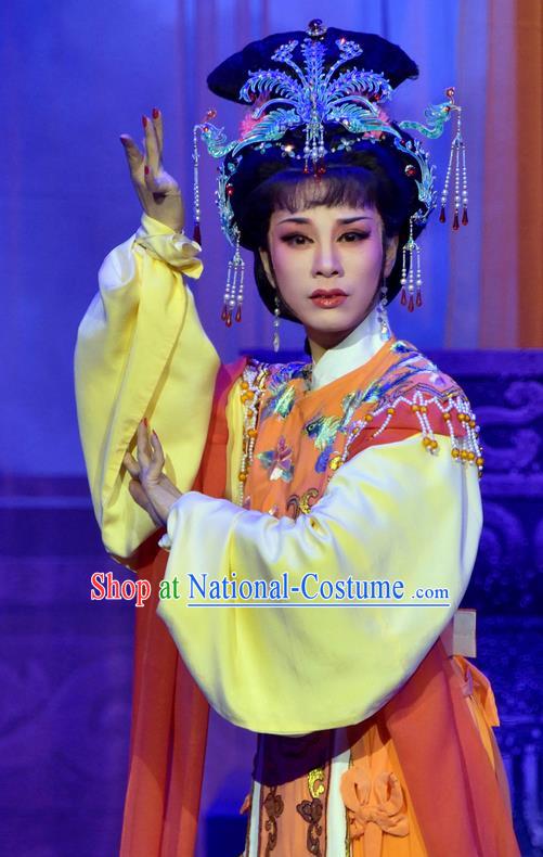 Chinese Shaoxing Opera Goddess Pi Shan Jiu Mu Qian Yulian Apparels Dress Costumes Yue Opera Hua Tan Actress Garment and Headpieces