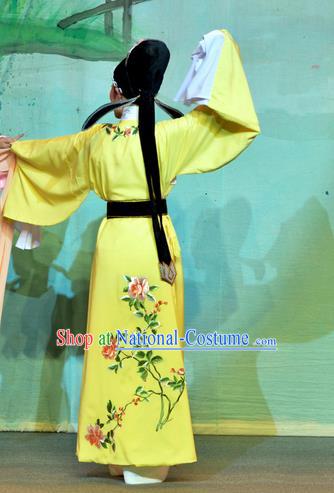 Chinese Yue Opera Xiao Sheng Liu Yanchang Apparels Pi Shan Jiu Mu Garment Shaoxing Opera Young Male Costumes Yellow Embroidered Robe and Hat