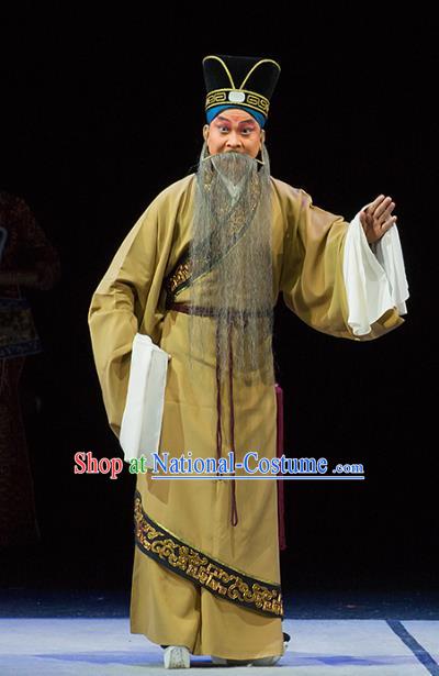 Chinese Kun Opera Old Man Dong Yong Continue the Pipa Costumes and Headwear Kunqu Opera Elderly Male Garment Apparels