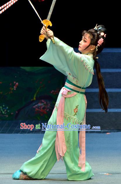 Chinese Shaoxing Opera Martial Female Costumes Pi Shan Jiu Mu Apparels Yue Opera Actress Dress Goddess Wu Dan Garment and Headpieces