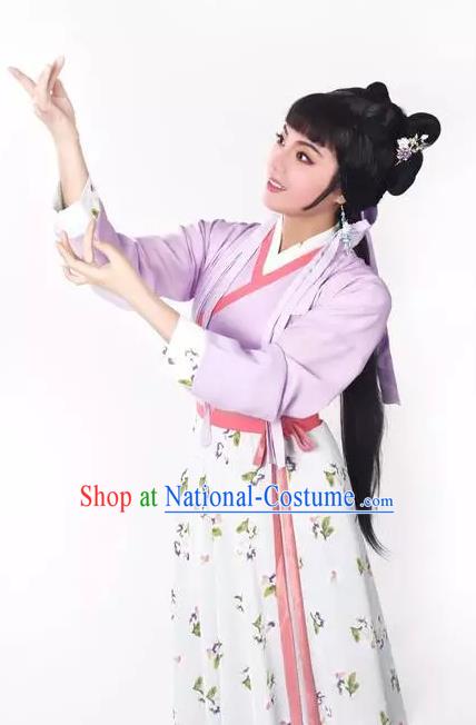 Chinese Shaoxing Opera Maidservant Costumes Zhang Yu Niang Apparels Yue Opera Garment Village Girl Dress and Headpieces