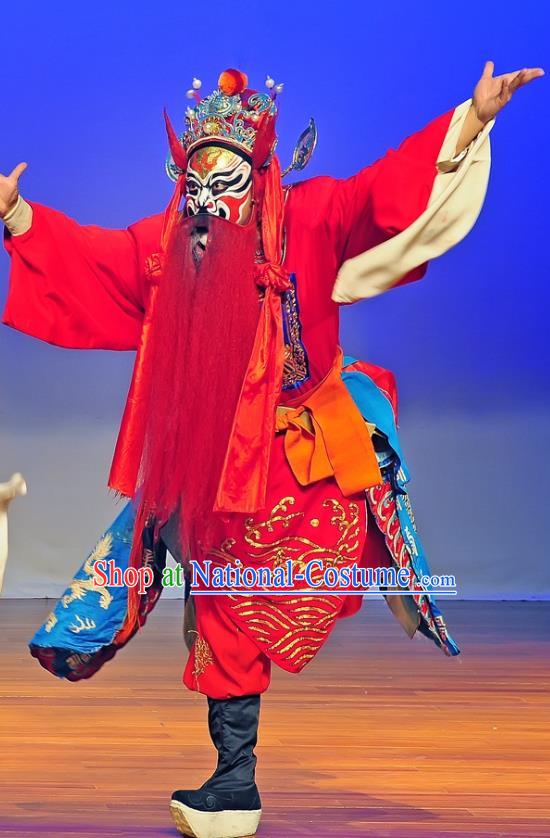 Jiu Lian Lantern Chinese Kun Opera Elderly Male Apparels Costumes and Headwear Kunqu Opera Hell Justice Garment Clothing