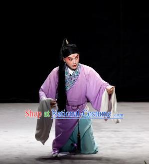 Jiu Lian Lantern Chinese Kun Opera Niche Apparels Costumes and Headwear Kunqu Opera Young Male Garment Clothing Scholar Purple Robe