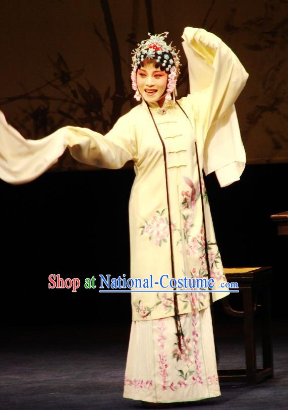 Chinese Kun Opera Young Female Costumes Apparels and Headdress Green Peony Traditional Kunqu Opera Actress Yang Wan E Dress Garment