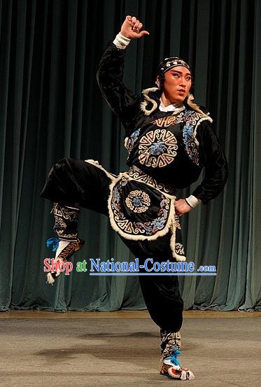 Qing Zhong Ji Chinese Kun Opera Martial Male Apparels Costumes and Headwear Kunqu Opera Wusheng Garment Takefu Clothing