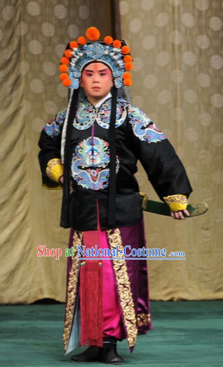 Yu Jia Le Chinese Kun Opera Wusheng Apparels Costumes and Headwear Kunqu Opera Martial Male Garment Bodyguard Clothing