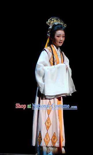 Chinese Shaoxing Opera Actress Costumes Yu Qing Ting Apparels Yue Opera Hua Tan Garment Taoist Nun Wang Zhizhen Orange Dress and Headwear