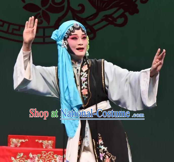 Chinese Kun Opera Distress Woman Zhang Sangu Apparels Costumes and Headdress Yan Yun Pavilion Traditional Kunqu Opera Young Female Black Dress Garment