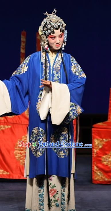 Chinese Kun Opera Noble Female Costumes Apparels and Headdress Feng Zheng Wu Traditional Kunqu Opera Hua Tan Blue Dress Garment