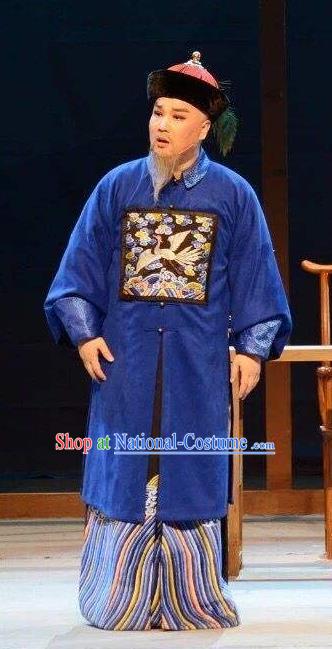 Bu Yue Lei Chi Chinese Huangmei Opera Elderly Male Apparels Costumes and Headwear Kunqu Opera Official Garment Minister Clothing