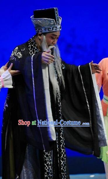 Chuan Deng Chinese Huangmei Opera Elderly Male Apparels Costumes Kunqu Opera Old Landlord Garment Clothing and Headwear