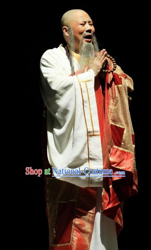 Chuan Deng Chinese Huangmei Opera Laosheng Cassock Apparels Costumes Kunqu Opera Old Monk Garment Clothing