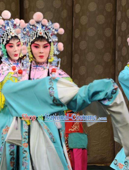 Chinese Kun Opera Court Maid Costumes Apparels and Headdress Yu Jia Le Traditional Kunqu Opera Actress Blue Dress Garment