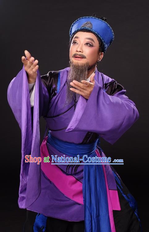 Qian Yu Jin Chinese Huangmei Opera Old Chieftan Apparels Costumes and Headwear Kunqu Opera Laosheng Garment Clothing