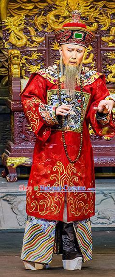 Chinese Huangmei Opera Elderly Chancellor Zhang Tingyu Da Qing Prime Minister Apparels Costumes and Headwear Kunqu Opera Garment Clothing Official Embroidered Robe