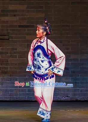 Chinese Huangmei Opera Young Girl Apparels Costumes and Headpieces Da Qing Prime Minister Traditional Anhui Opera Maidservant Dress Garment