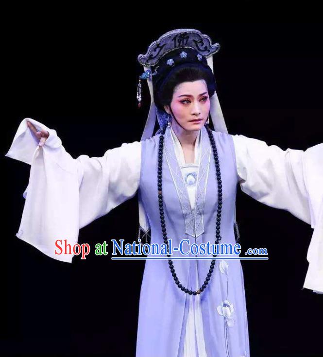 Chinese Shaoxing Opera Taoist Nun Costumes Yu Qing Ting Apparels Yue Opera Garment Young Female Wang Zhizhen Dress and Headdress