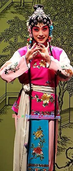 Chinese Kun Opera Xiaodan Young Lady Costumes and Headdress The Legend of Hairpin Traditional Kunqu Opera Maidservant Yun Xiang Garment Apparels