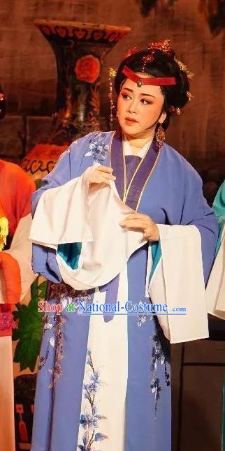 Chinese Shaoxing Opera Dame Costumes The Pearl Tower Apparels Yue Opera Garment Middle Age Female Dress and Headpieces