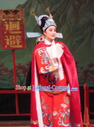 Chinese Yue Opera Number One Scholar Apparels The Pearl Tower Shaoxing Opera Xiao Sheng Costumes Niche Red Garment and Hat